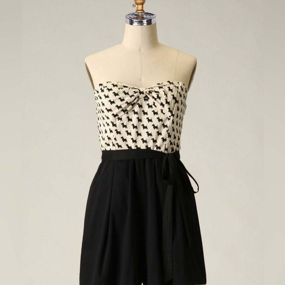 Anthropologie Black & White Strapless "Scottie Dog Romper" by Maeve, Size 4